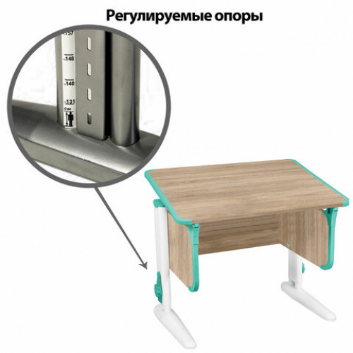 Стол-парта регулируемый ДЭМИ СУТ.41, 750х550х530-815 мм, белый каркас, пластик аквамарин, дуб сонома (КОМПЛЕКТ)