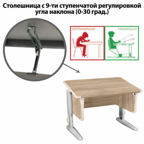 Стол-парта регулируемый ДЭМИ СУТ.43, 1000х550х530-815 мм, серый каркас, пластик бежевый, дуб сонома (КОМПЛЕКТ)