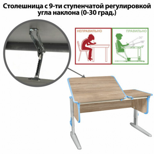 Стол-парта регулируемый ДЭМИ СУТ.42, 1200х550х530-815 мм, серый каркас, пластик ниагара, дуб сонома (КОМПЛЕКТ)