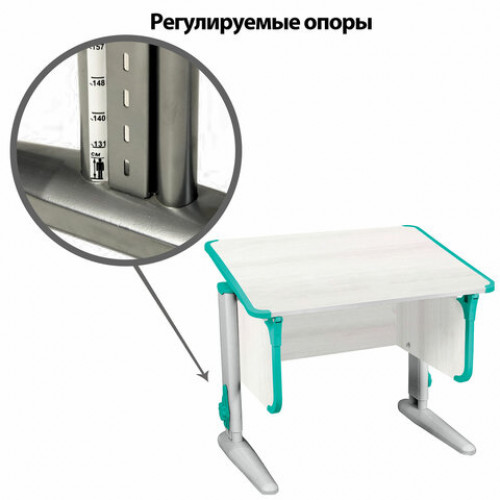 Стол-парта регулируемый ДЭМИ СУТ.41, 750х550х530-815 мм, серый каркас, пластик аквамарин, рамух белый (КОМПЛЕКТ)