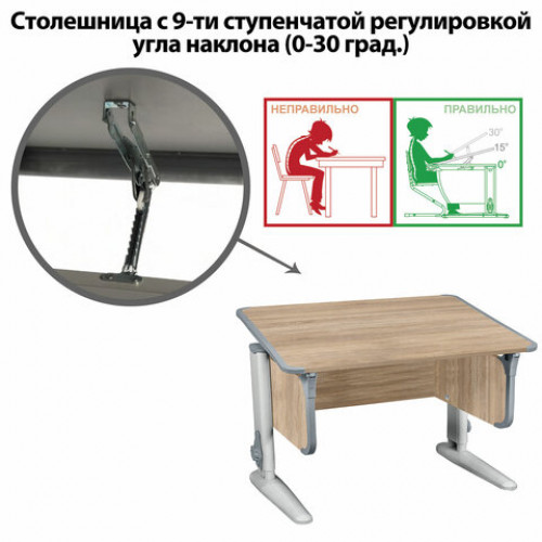 Стол-парта регулируемый ДЭМИ СУТ.43, 1000х550х530-815 мм, серый каркас, пластик серый, дуб сонома (КОМПЛЕКТ)