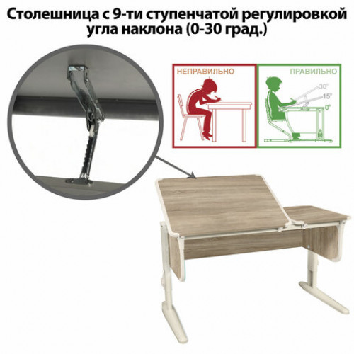Стол-парта регулируемый ДЭМИ СУТ.42, 1200х550х530-815 мм, бежевый каркас, пластик бежевый, дуб сонома (КОМПЛЕКТ)