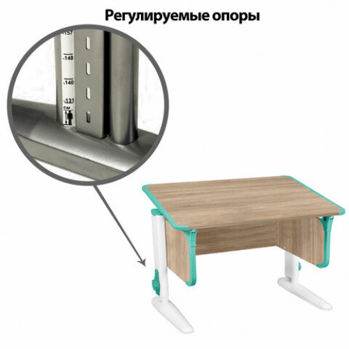Стол-парта регулируемый ДЭМИ СУТ.43, 1000х550х530-815 мм, белый каркас, пластик аквамарин, дуб сонома (КОМПЛЕКТ)
