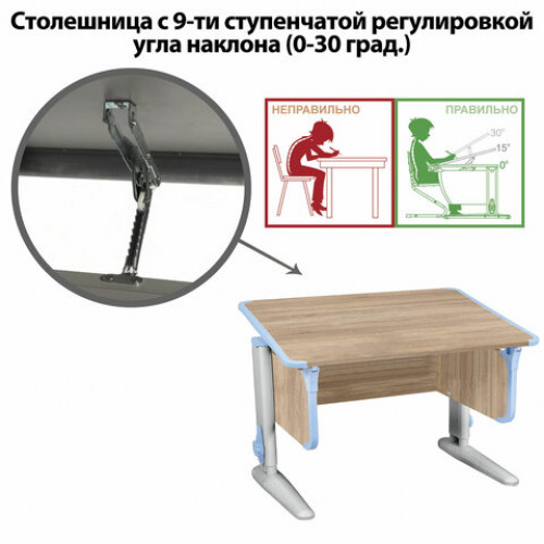 Стол-парта регулируемый ДЭМИ СУТ.43, 1000х550х530-815 мм, серый каркас, пластик ниагара, дуб сонома (КОМПЛЕКТ)