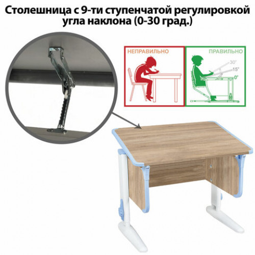 Стол-парта регулируемый ДЭМИ СУТ.41, 750х550х530-815 мм, белый каркас, пластик ниагара, дуб сонома (КОМПЛЕКТ)