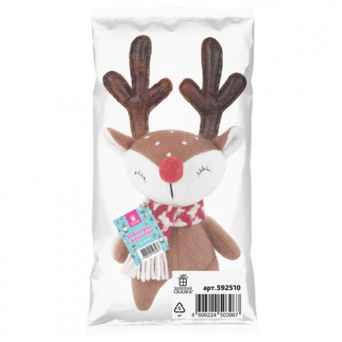 Украшение новогоднее интерьерное 23 см Оленёнок в шарфе, полиэстер, ЗОЛОТАЯ СКАЗКА, 592510