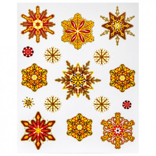 Украшение для окон и стекла ЗОЛОТАЯ СКАЗКА Красно-золотые снежинки 2, 30х38 см, ПВХ, 591208