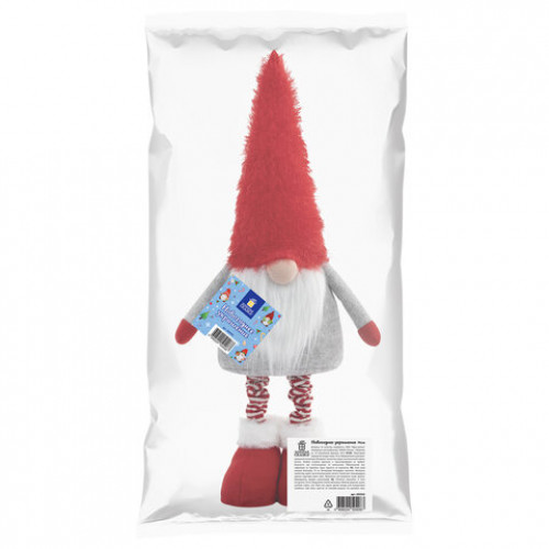 Украшение новогоднее интерьерное 70 см Гном Ворчун, телескопические ножки, полиэстер, ЗОЛОТАЯ СКАЗКА, 592522