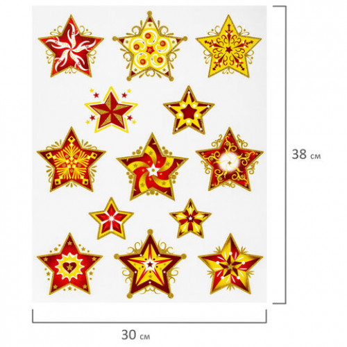 Украшение для окон и стекла ЗОЛОТАЯ СКАЗКА Красно-золотые снежинки 4, 30х38 см, ПВХ, 591210