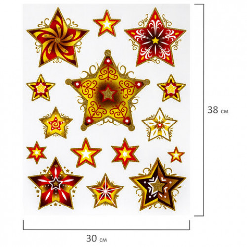 Украшение для окон и стекла ЗОЛОТАЯ СКАЗКА Красно-золотые снежинки 3, 30х38 см, ПВХ, 591209