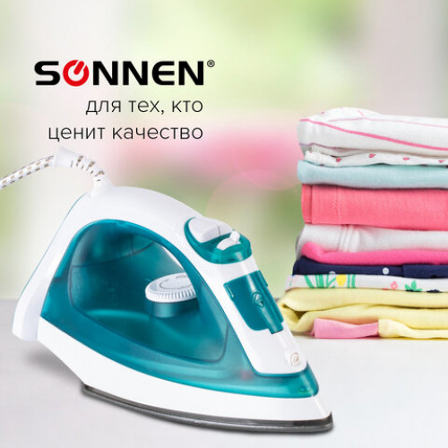 Утюг SONNEN SI-227, 2000 Вт, антипригарное покрытие, бирюзовый/белый, 453505