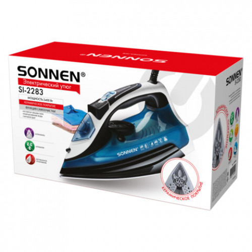 Утюг паровой SONNEN SI-2283, 2400 Вт, керамическое покрытие, антикапля, антинакипь, cиний, 456995