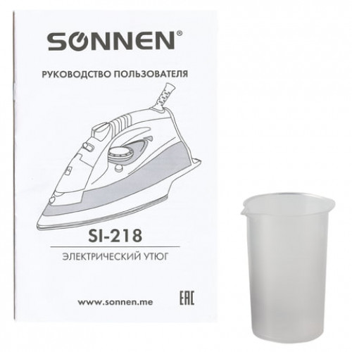Утюг SONNEN SI-218, 2200 Вт, керамическое покрытие, паровой удар, бордовый/белый, 453506