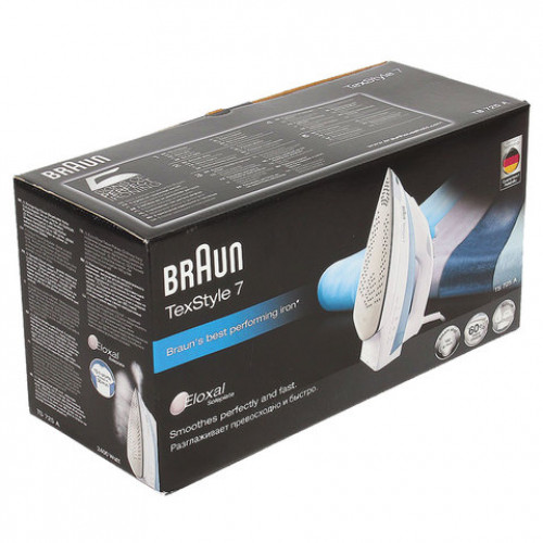 Утюг BRAUN TS725A, 2400 Вт, антипригарное покрытие, самоочистка, автоотключение, антикапля, белый/голубой