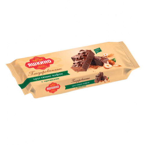 Вафли ЯШКИНО Глазированные с орешками, с какао, фундуком и арахисом, 200 г, ЯВ218