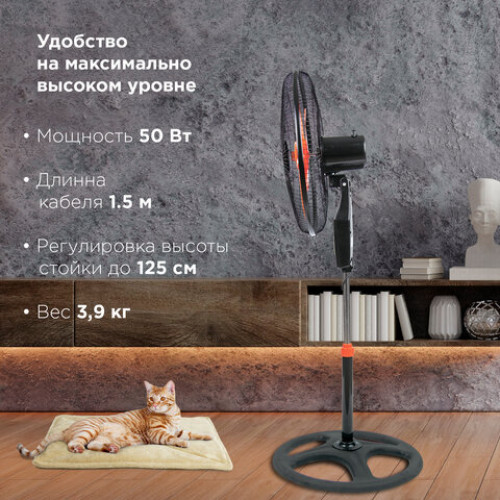 Вентилятор напольный, 3 режима, SONNEN TF-50W-45-А304, d=45 см, 50 Вт, черный, 454789, FS-45-A304