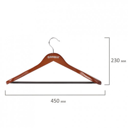 Вешалка-плечики, размер 48-50, деревянная, анатомическая, перекладина, цвет вишня, BRABIX Люкс, 601164