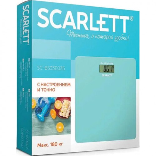 Весы напольные SCARLETT SC-BS33E035, электронные, вес до 180 кг, квадратные, стекло, бирюзовые