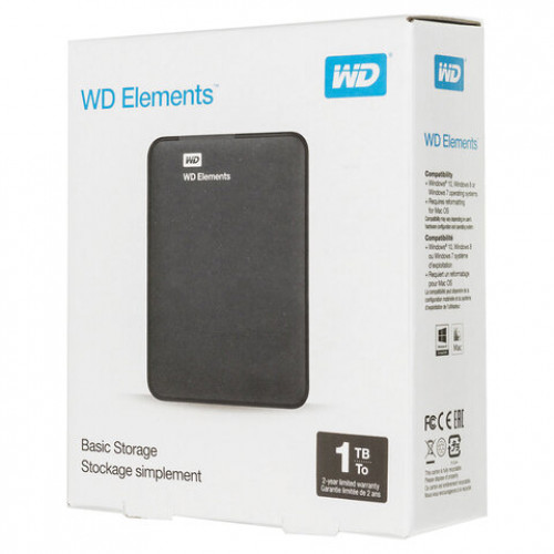 Внешний жесткий диск WD Elements Portable 1TB, 2.5, USB 3.0, черный, WDBUZG0010BBK-WESN