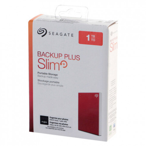 Внешний жесткий диск SEAGATE Backup Plus Slim 1TB, 2.5, USB 3.0, красный, STHN1000403