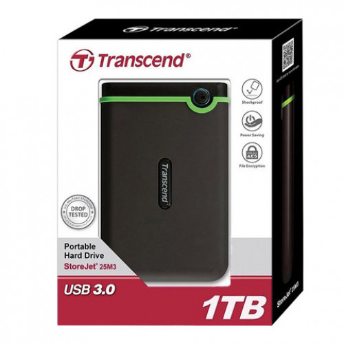 Внешний жесткий диск TRANSCEND StoreJet 25M3S 1TB, 2.5, USB 3.0, серый, TS1TSJ25M3S