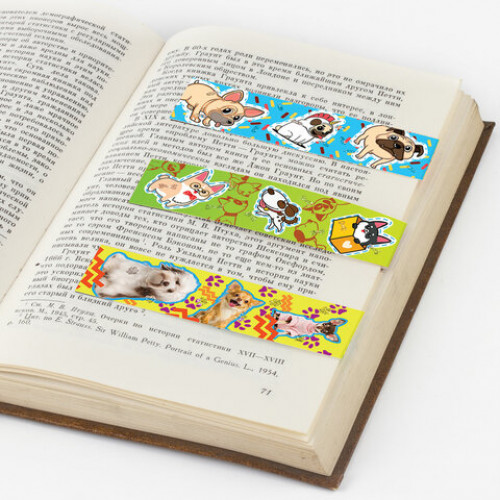 Закладки для книг с магнитом СОБАЧКИ, набор 6 шт., блестки, 25x196 мм, ЮНЛАНДИЯ, 129617