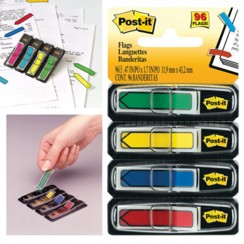 Закладки клейкие POST-IT, пластиковые, 12 мм, 4 цвета х 24 шт., 70071353604