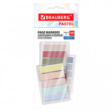 Закладки клейкие пастельные BRAUBERG PASTEL, НАБОР 300 штук (15 цветов х 20 листов), 45х12 мм, 116682