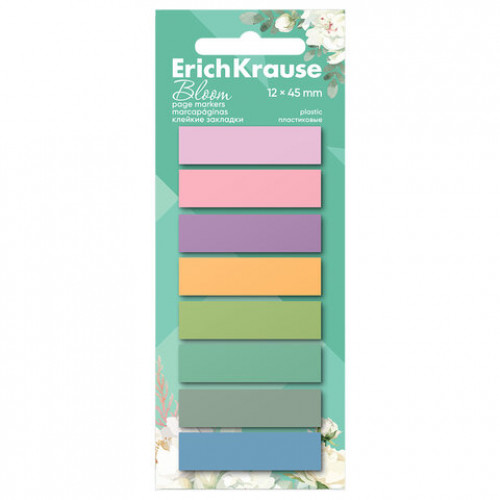 Закладки клейкие ERICH KRAUSE Pastel Bloom, пластиковые, 12х45мм, 160 штук, (20 л. х, 61560