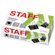 Зажимы для бумаг STAFF EVERYDAY, КОМПЛЕКТ 12 шт., 19 мм, на 60 листов, черные, картонная коробка, 224606