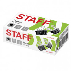 Зажимы для бумаг STAFF EVERYDAY, КОМПЛЕКТ 12 шт., 25 мм, на 100 листов, черные, картонная коробка, 224607