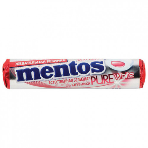 Жевательная резинка MENTOS Pure White (Ментос) Ролл Клубника, 15,5 г, 87547