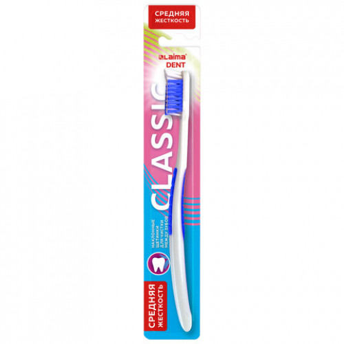Зубная щетка средней жесткости (ассорти 4 цвета), LAIMA DENT CLASSIC, 609312