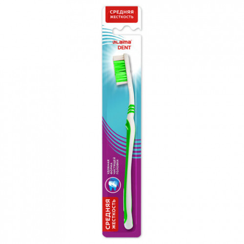 Зубная щетка средней жесткости (ассорти 4 цвета), LAIMA DENT, 609310