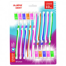 Зубная щетка средней жесткости, КОМПЛЕКТ 10 шт., LAIMA DENT, 609311 Зубная щетка средней жесткости, КОМПЛЕКТ 10 шт., LAIMA DENT, 609311