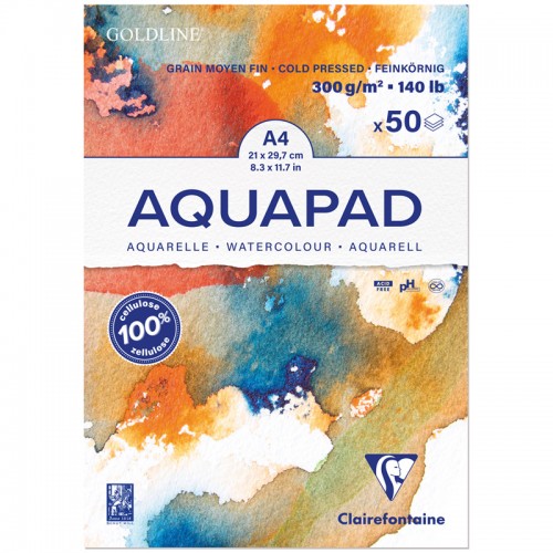 Альбом для акварели, 50л., А4, на склейке Clairefontaine Goldline Aqua, 300г/м2, холод. прессование