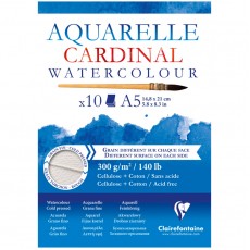 Альбом для акварели, 10л., А5, на склейке Clairefontaine Cardinal, 300г/м2, торшон, холод. пресс., хлопок