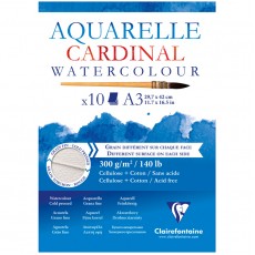 Альбом для акварели, 10л., А3, на склейке Clairefontaine Cardinal, 300г/м2, торшон, холод. пресс., 30% хлопок