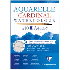 Альбом для акварели, 10л., А4, на склейке Clairefontaine Cardinal, 300г/м2, торшон, холод. пресс., 30% хлопок