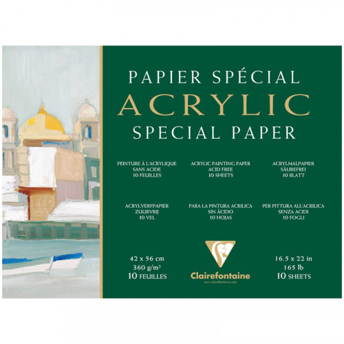 Бумага для акрила, 10л., 420*560мм Clairefontaine Acrylic, 360г/м2, склейка по 4-м сторонам
