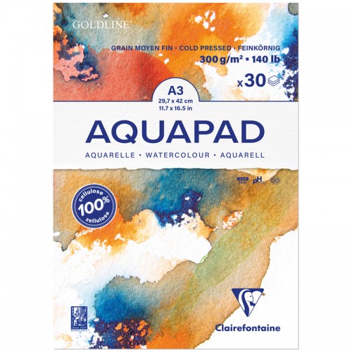 Альбом для акварели, 30л., А3, на склейке Clairefontaine Goldline Aqua, 300г/м2, холод. прессование