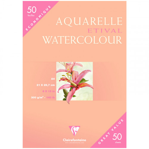 Бумага для акварели, 50л., А4, Clairefontaine Etival Watercolour 300г/м2, холодное прессование