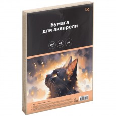 Бумага для акварели 40л. А4, BG Акварельный кот, среднее зерно, 200 г/м2, в КОРОБЕ