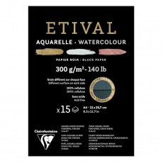 Альбом для акварели, 15л., А4, на склейке Clairefontaine Etival, 300г/м2, торшон, холод. пресс., черный