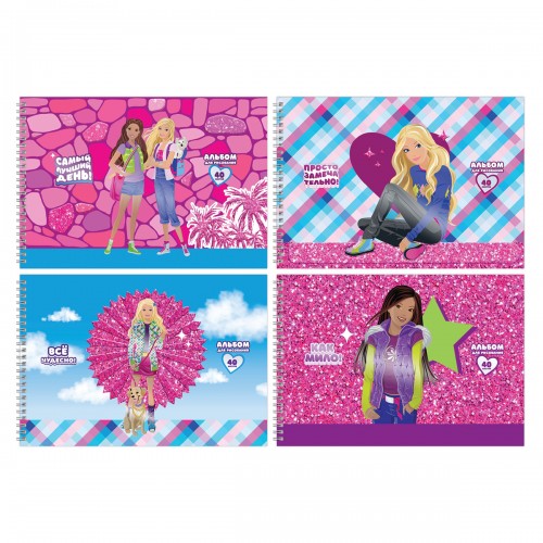 Альбом для рисования 40л., А4, на гребне BG Barbie Style, выб. лак, блестки