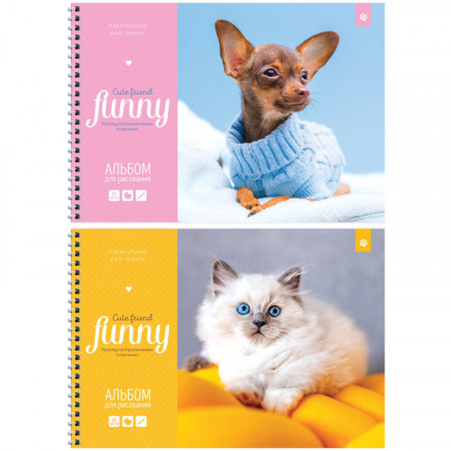 Альбом для рисования 40л., А4, на гребне ArtSpace Питомцы. Funny pets, эконом
