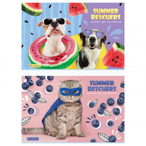 Альбом для рисования 24л., А4, на скрепке ArtSpace Питомцы. Summer, эконом