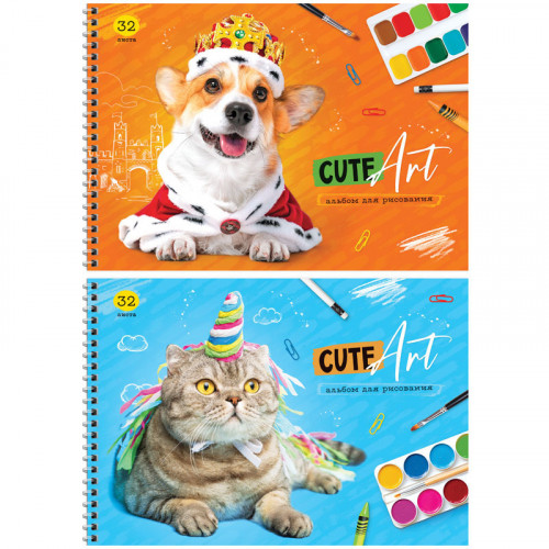 Альбом для рисования 32л., А4, на гребне ArtSpace Животные. Cute art, эконом
