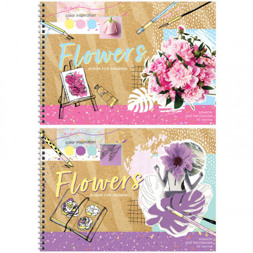Альбом для рисования 40л., А4, на гребне ArtSpace Цветы. Craft flowers, эконом