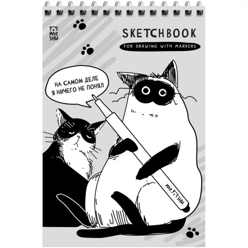 Скетчбук для рисования маркерами 50л. А5 на гребне MESHU Freak cats, 90г/м2, soft-touch